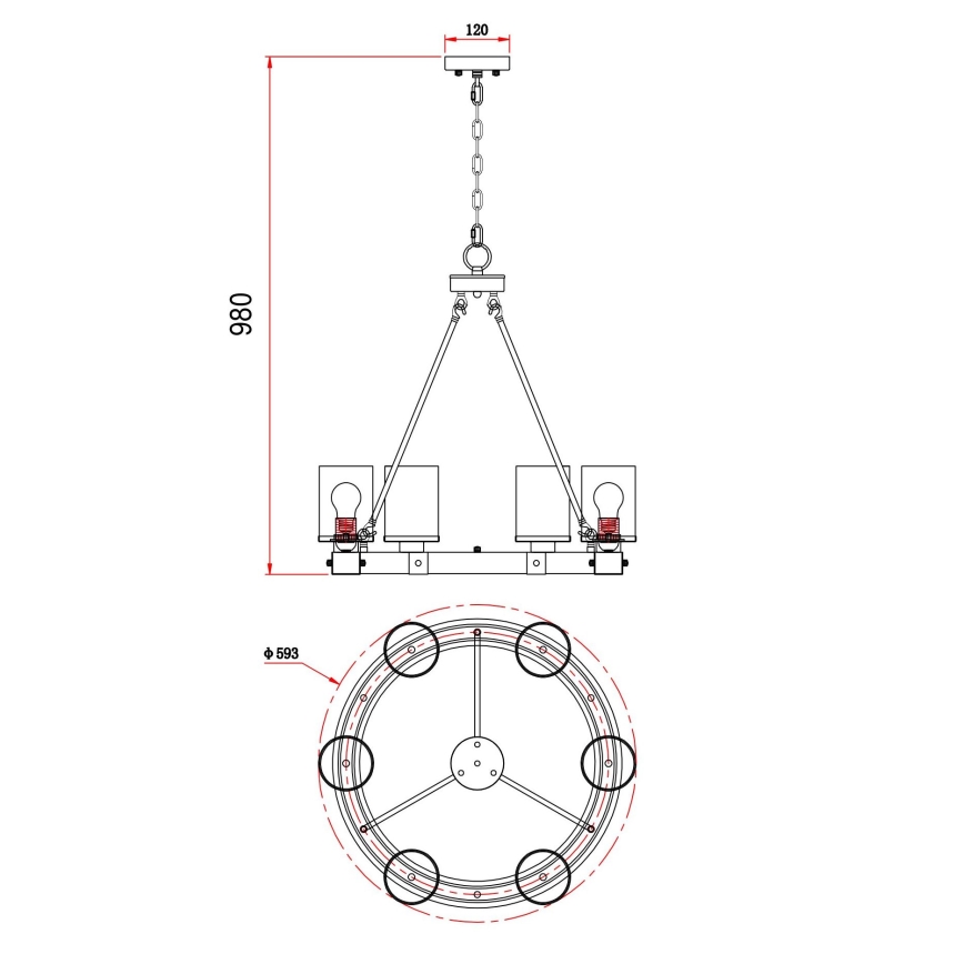 Globo - Hanglamp aan een ketting 6xE27/60W/230V eiken