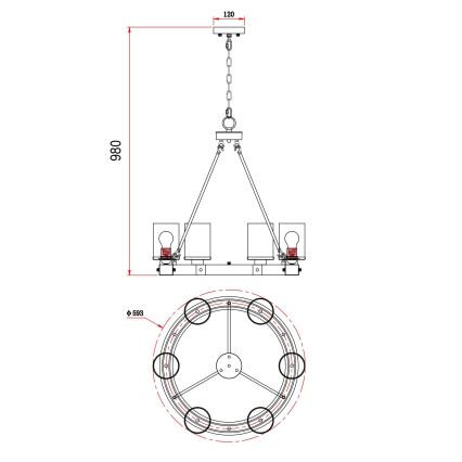 Globo - Suspension chaîne 6xE27/60W/230V chêne