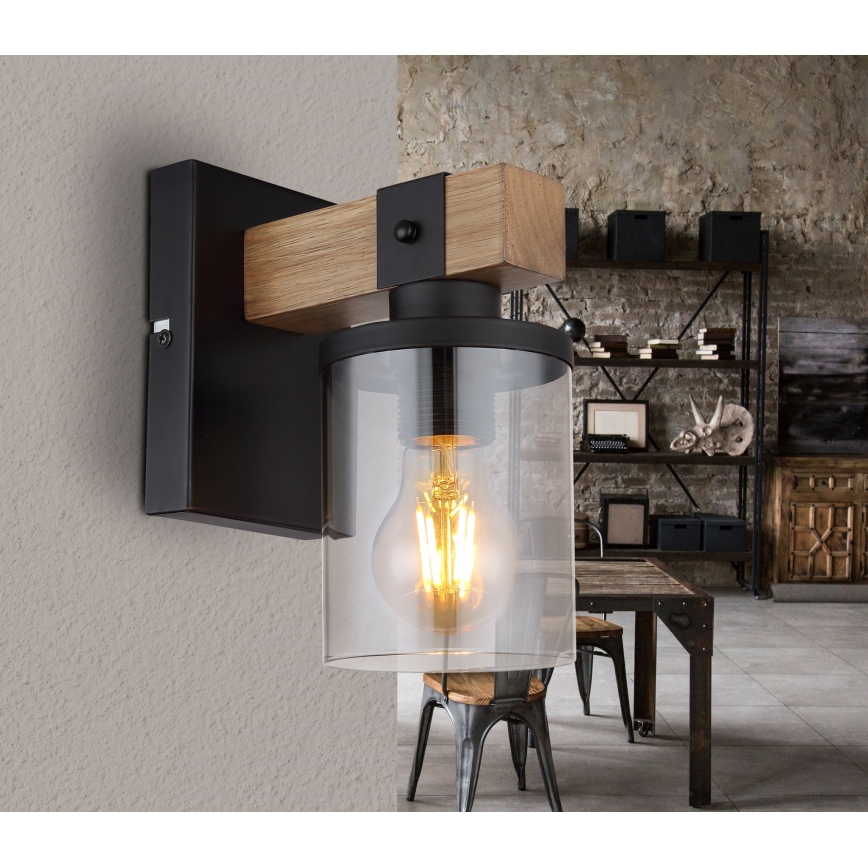 Globo - Wandlamp 1xE27/60W/230V eiken/gerookt
