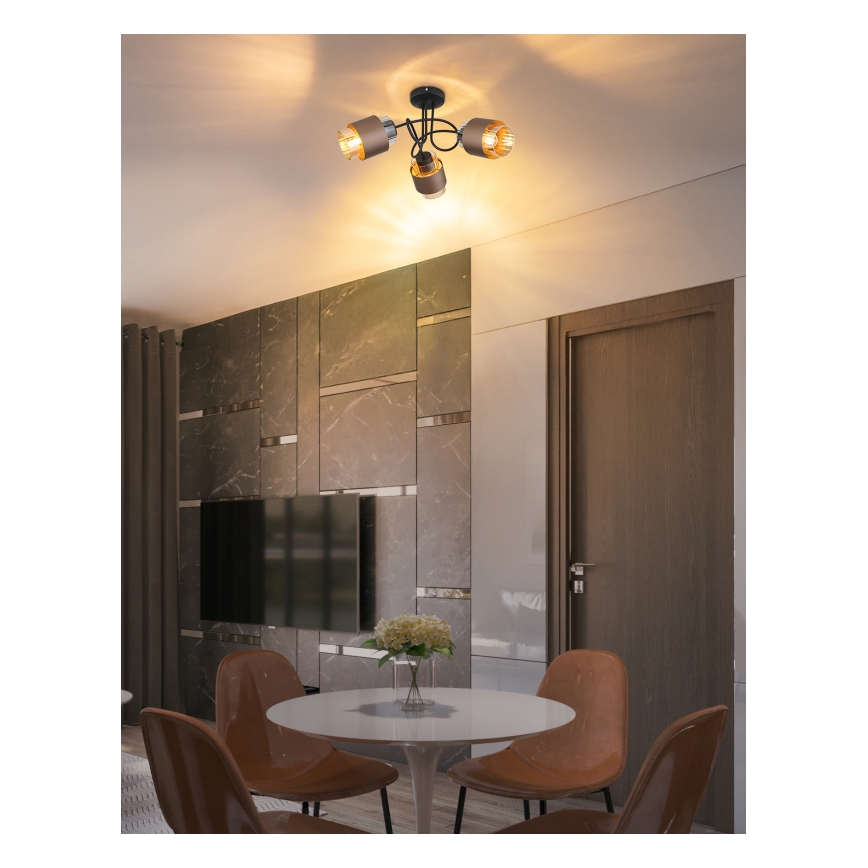 Globo - Lustre fixé au plafond 3xE27/40W/230V noir/bronze