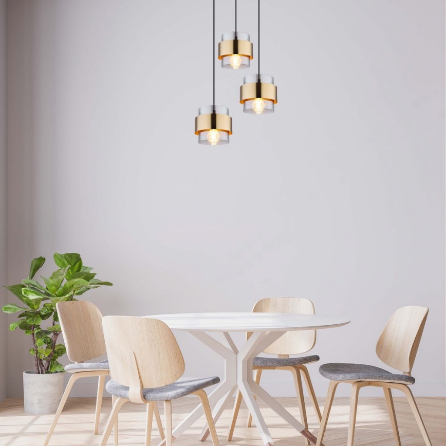 Globo - Hanglamp aan kabel 3xE27/60W/230V zwart/messing