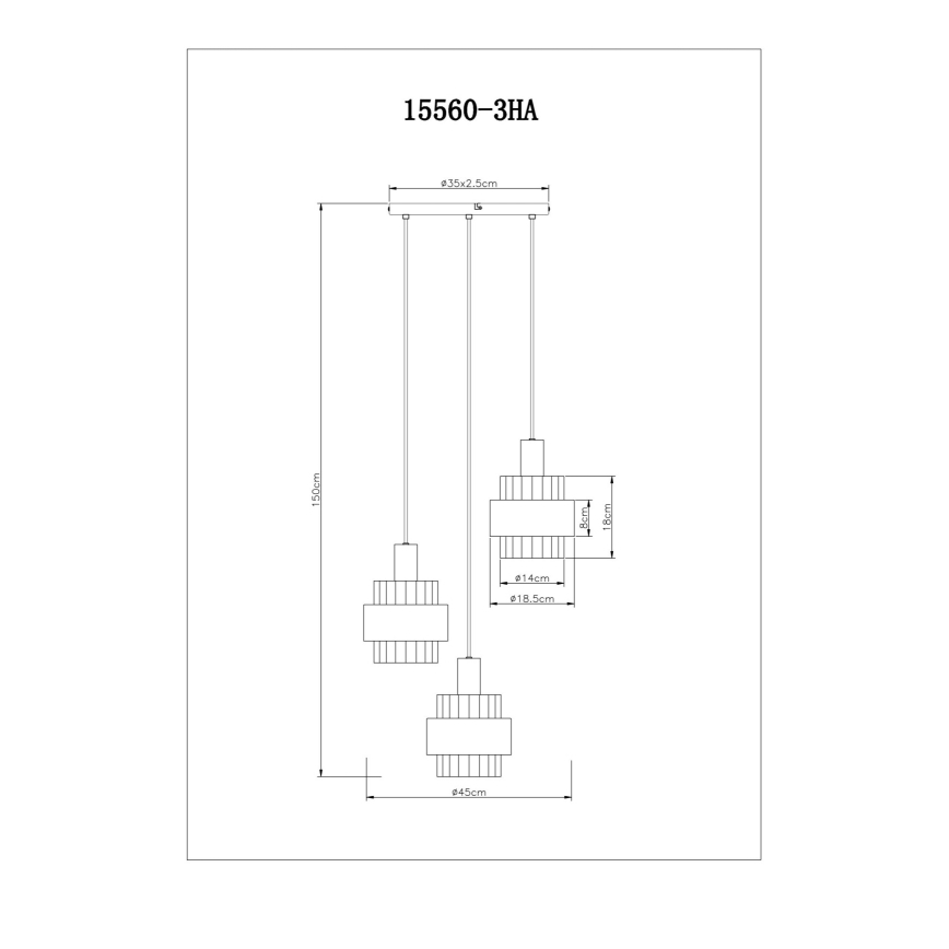 Globo - Hanglamp aan een koord 3xE27/60W/230V diameter 45 cm
