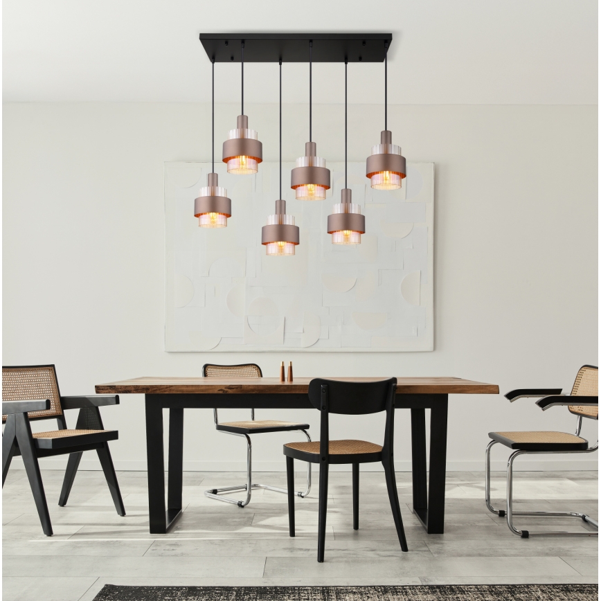 Globo - Kroonluchter met kabel 6xE27/60W/230V bruin