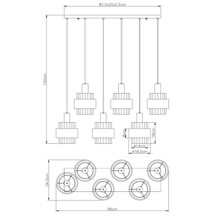 Globo - Kroonluchter met kabel 6xE27/60W/230V bruin