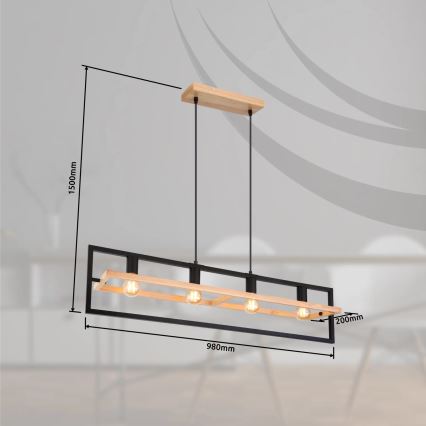 Globo 15575-4H - Suspension à câble ERICA 4xE27/40W/230V noir/beige