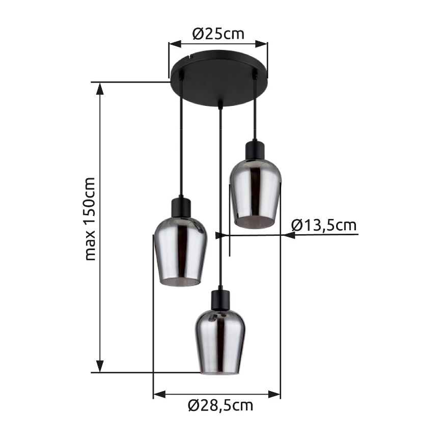 Globo - Suspension filaire 3xE27/40W/230V d. 28,5 cm noir
