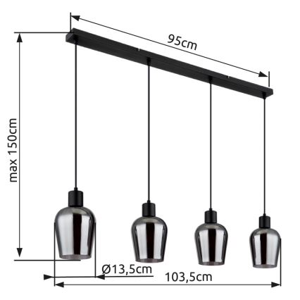 Globo - Hanglamp aan een koord 4xE27/40W/230V zwart