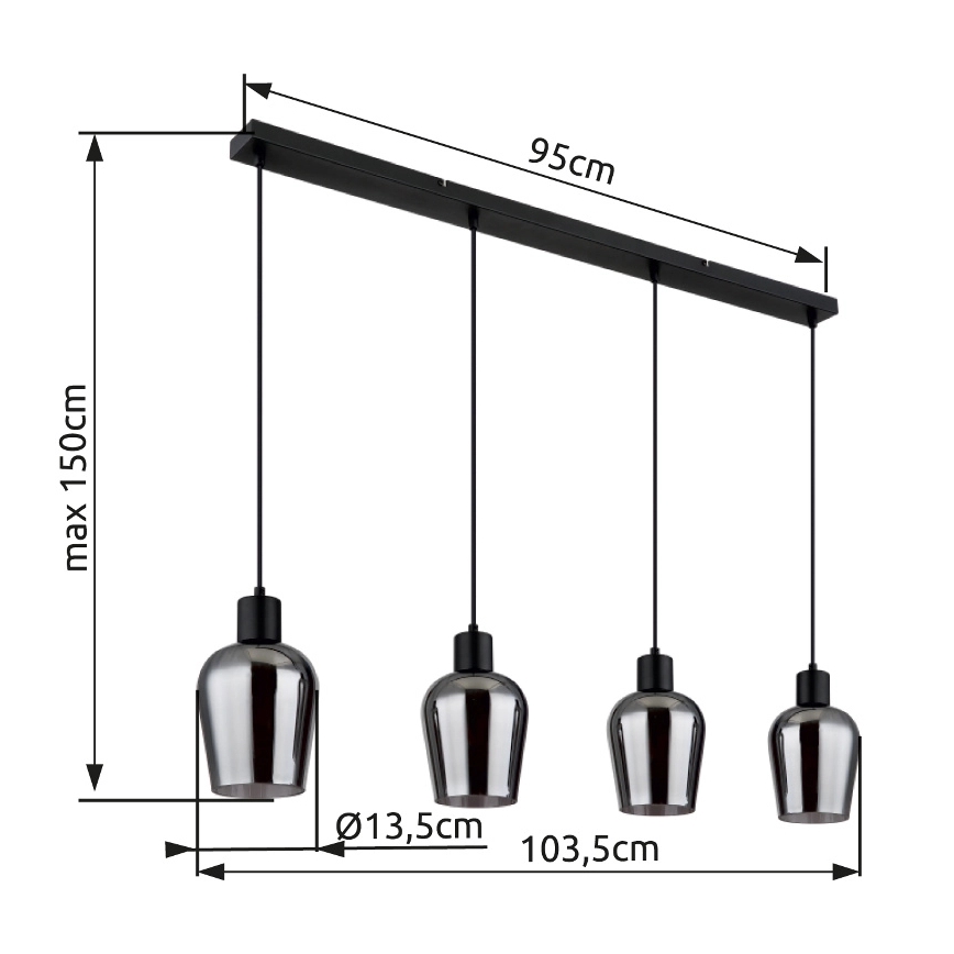Globo - Hanglamp aan een koord 4xE27/40W/230V zwart