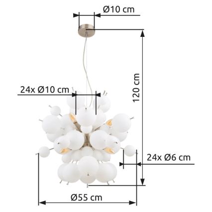Globo - Hanglamp aan een koord 6xE14/25W/230V diameter 55 cm wit