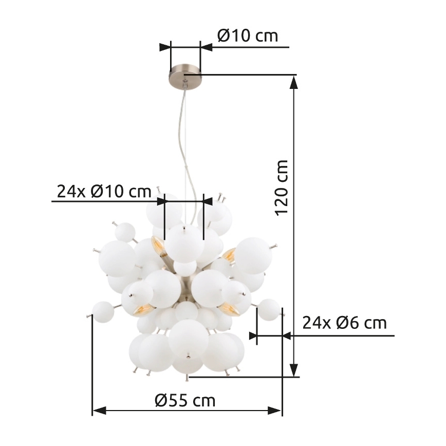 Globo - Hanglamp aan een koord 6xE14/25W/230V diameter 55 cm wit