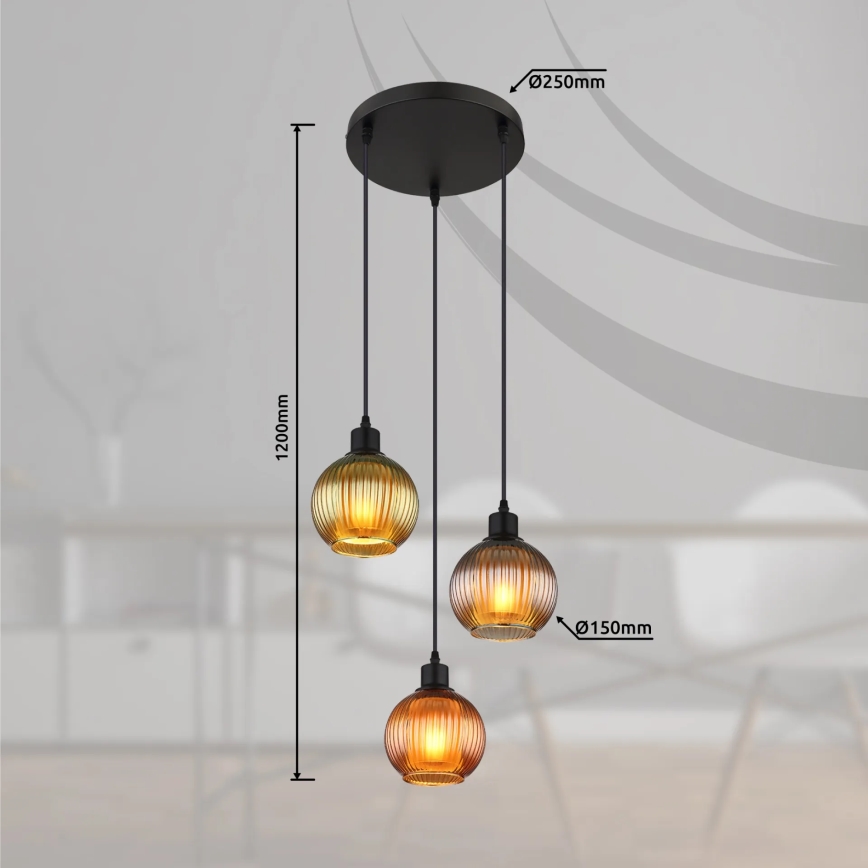 Globo - Hanglamp aan een koord 3xE27/25W/230V diameter 36 cm koper/groen/blauw