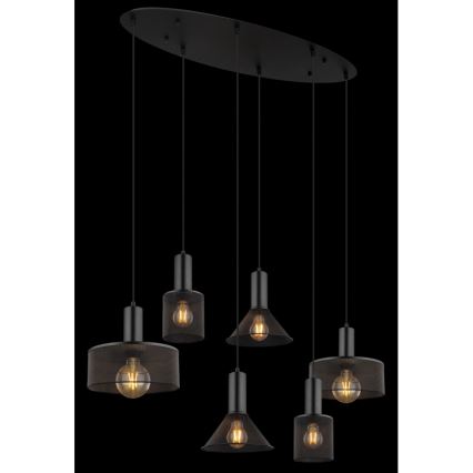 Globo 15648-6H - Hanglamp aan kabel JEDD 6xE27/60W/230V zwart