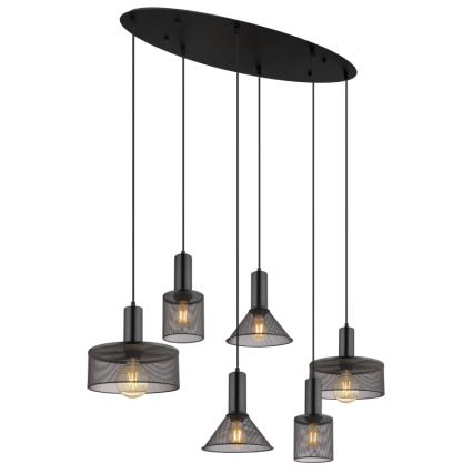 Globo 15648-6H - Hanglamp aan kabel JEDD 6xE27/60W/230V zwart