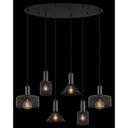 Globo 15648-6H - Suspension à câble JEDD 6xE27/60W/230V noire