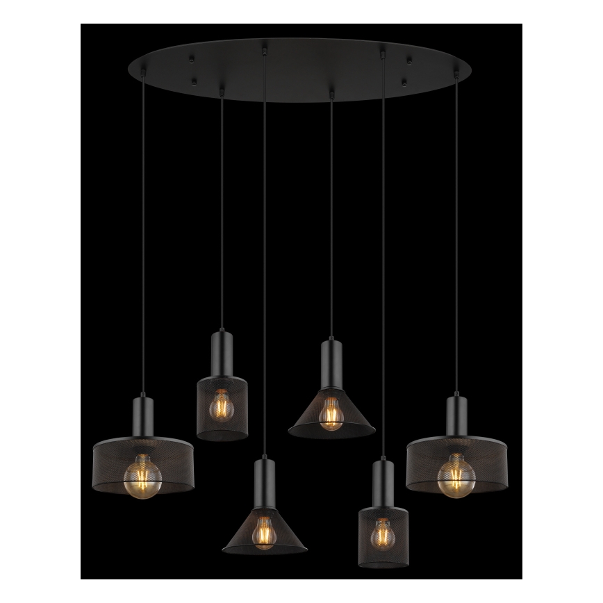 Globo 15648-6H - Suspension à câble JEDD 6xE27/60W/230V noire