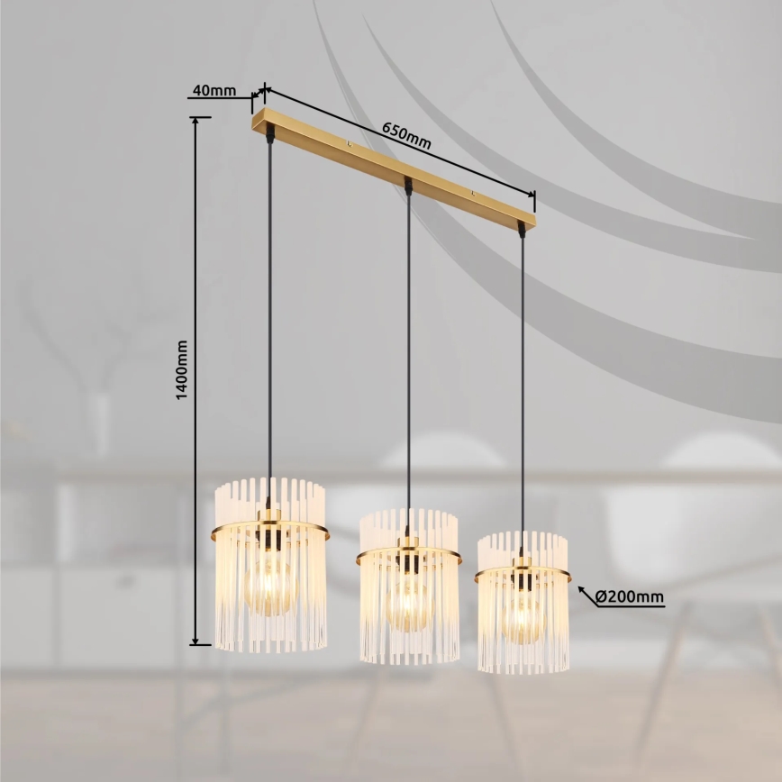 Globo - Hanglamp aan een koord 3xE27/60W/230V goud