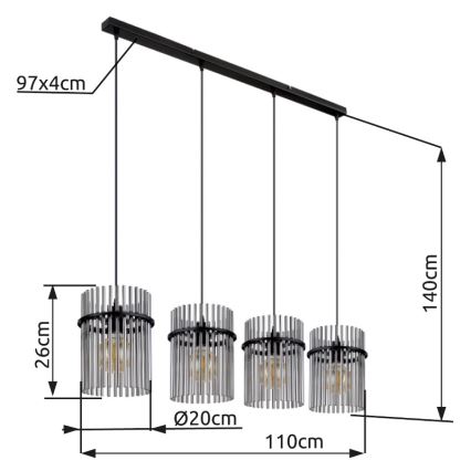 Globo - Hanglamp aan een koord 4xE27/60W/230V zwart