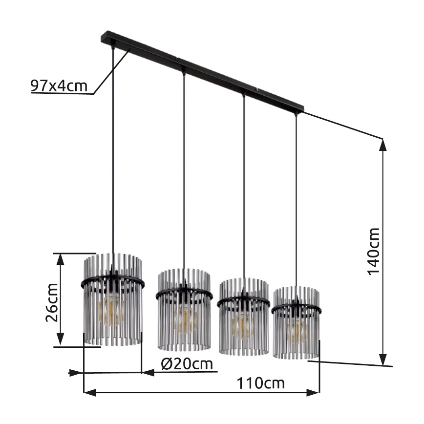 Globo - Hanglamp aan een koord 4xE27/60W/230V zwart
