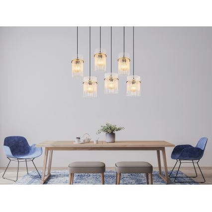 Globo - Suspension sur câble 6xE27/60W/230V dorée