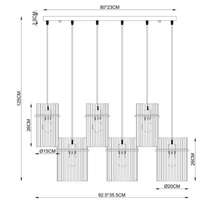 Globo - Suspension sur câble 6xE27/60W/230V dorée