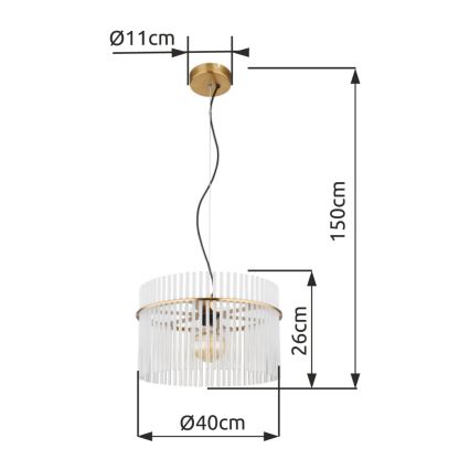Globo - Suspension filaire 1xE27/60W/230V d. 40 cm doré
