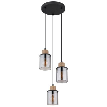 Globo - Hanglamp aan een koord 3xE27/15W/230V diameter 27 cm eiken