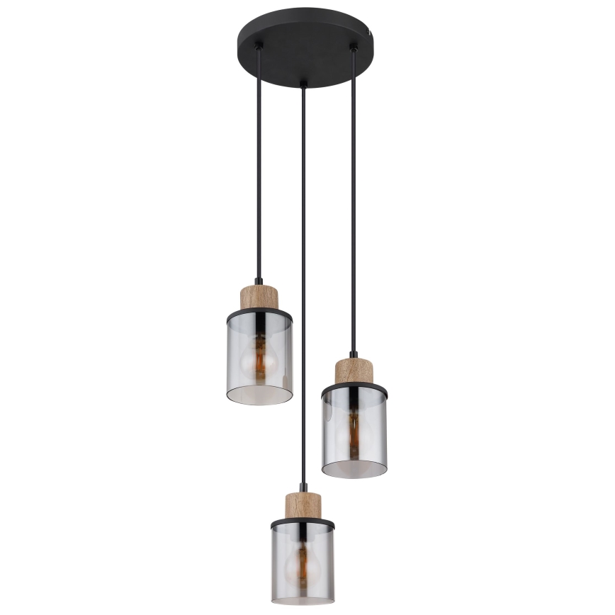 Globo - Hanglamp aan een koord 3xE27/15W/230V diameter 27 cm eiken
