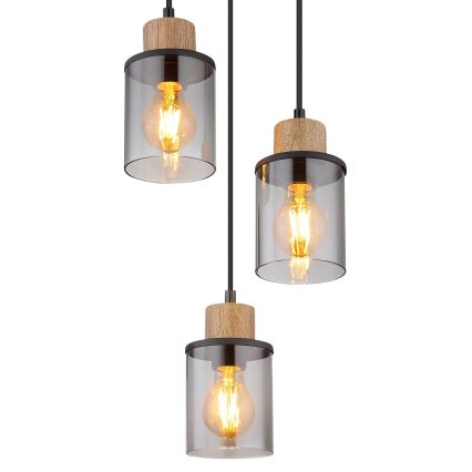 Globo - Hanglamp aan een koord 3xE27/15W/230V diameter 27 cm eiken