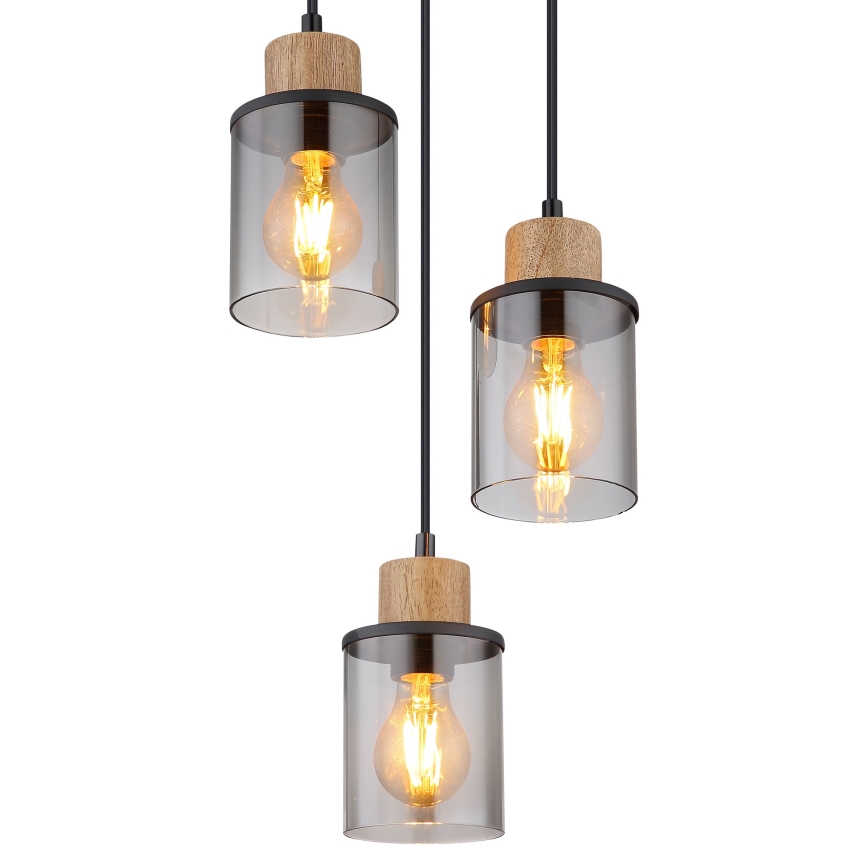 Globo - Hanglamp aan een koord 3xE27/15W/230V diameter 27 cm eiken