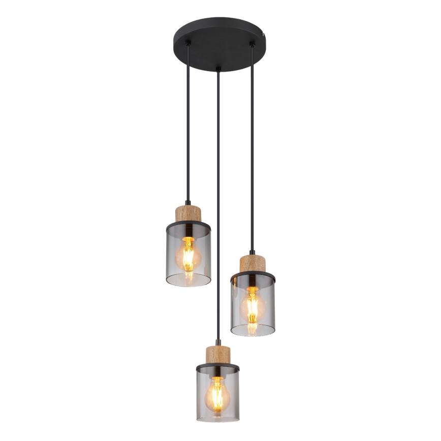 Globo - Hanglamp aan een koord 3xE27/15W/230V diameter 27 cm eiken