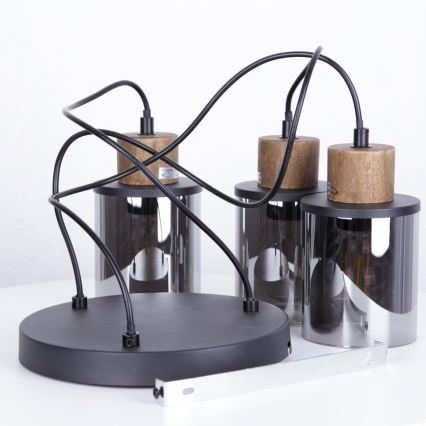 Globo - Hanglamp aan een koord 3xE27/15W/230V diameter 27 cm eiken