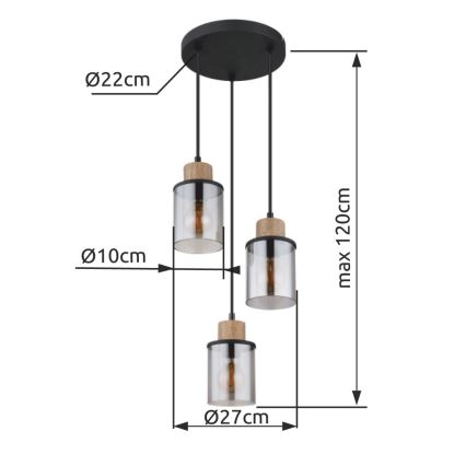 Globo - Hanglamp aan een koord 3xE27/15W/230V diameter 27 cm eiken