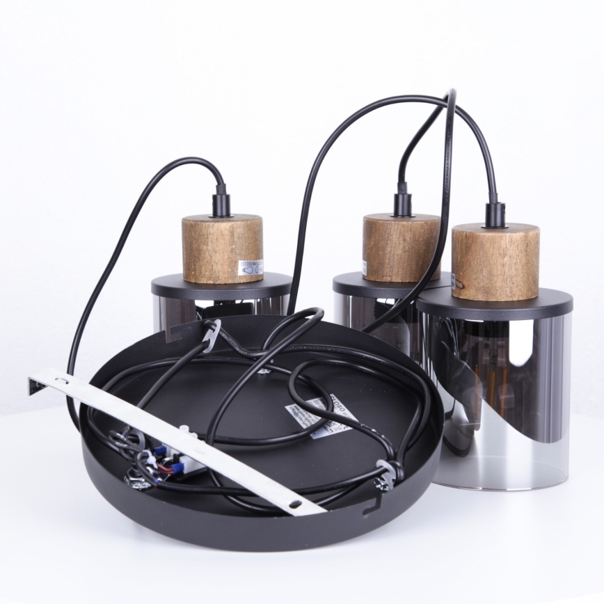 Globo - Suspension filaire 3xE27/15W/230V d. 27 cm chêne