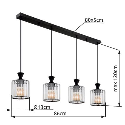Globo - Suspension filaire 4xE27/60W/230V noir