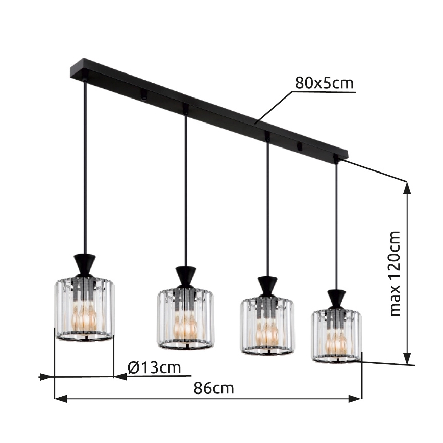 Globo - Suspension filaire 4xE27/60W/230V noir