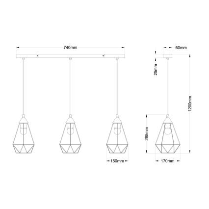Globo - Hanglamp aan een koord 3xE27/60W/230V