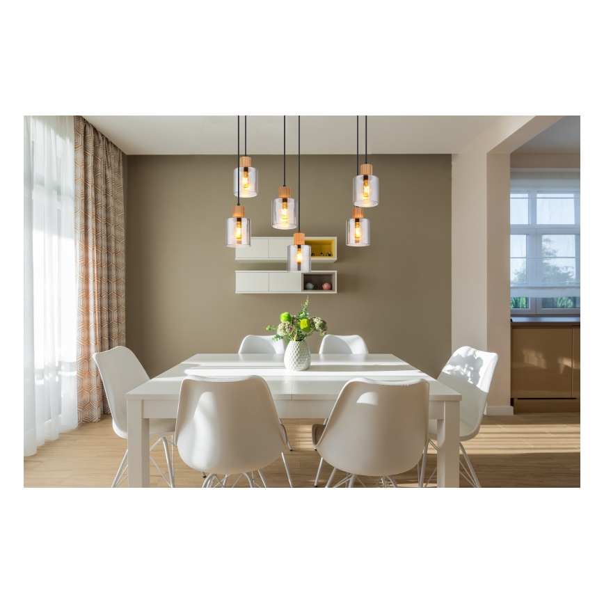 Globo - Suspension filaire 6xE27/25W/230V noir