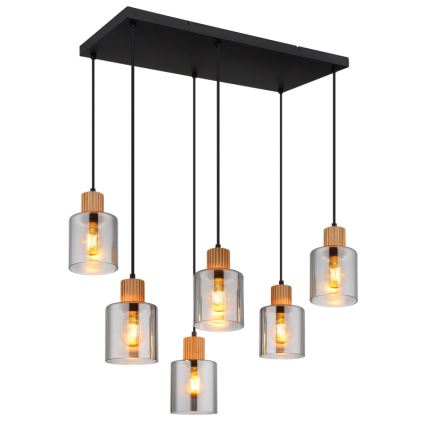 Globo - Suspension filaire 6xE27/25W/230V noir