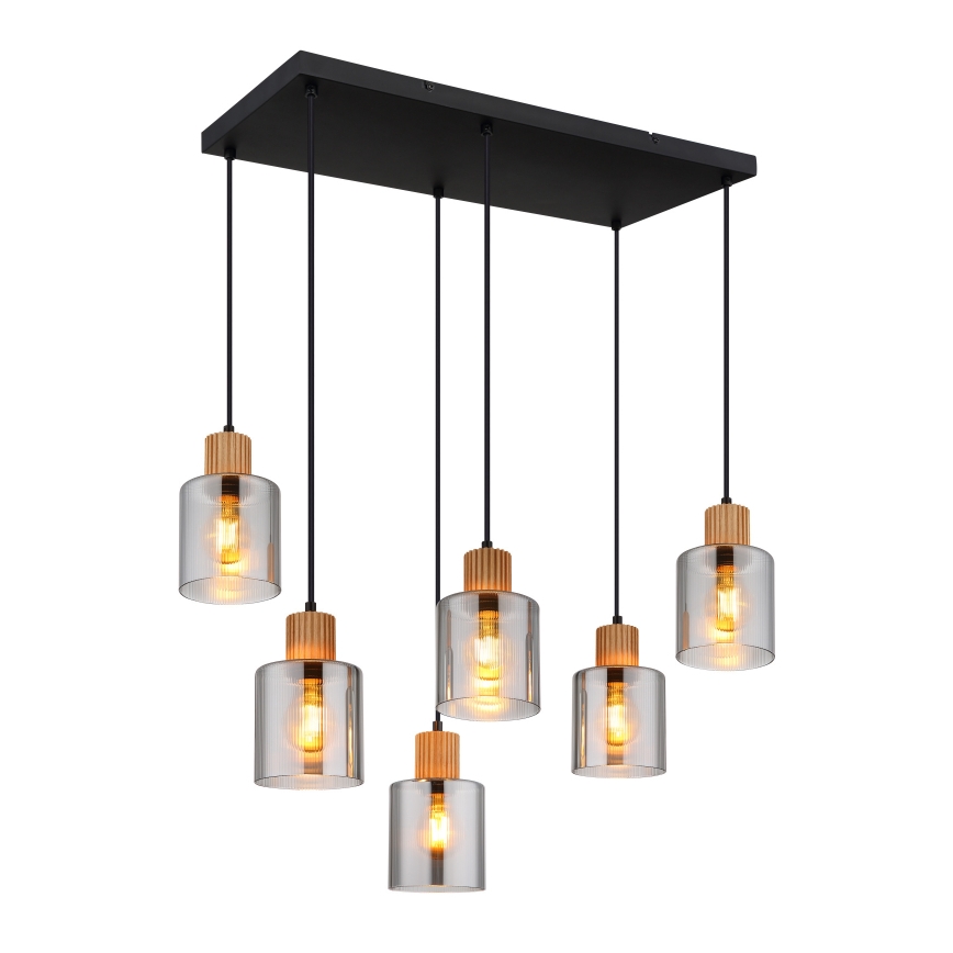 Globo - Suspension filaire 6xE27/25W/230V noir
