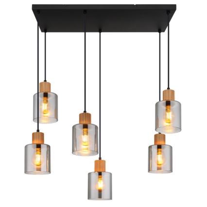 Globo - Suspension filaire 6xE27/25W/230V noir