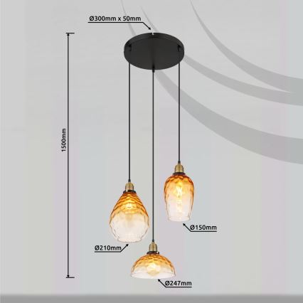 Globo - Hanglamp aan een koord 3xE27/60W/230V diameter 46 cm oranje