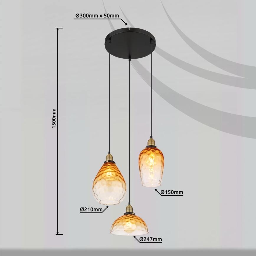Globo - Hanglamp aan een koord 3xE27/60W/230V diameter 46 cm oranje