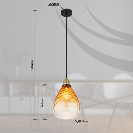 Globo - Hanglamp aan een koord 1xE27/60W/230V diameter 21 cm oranje