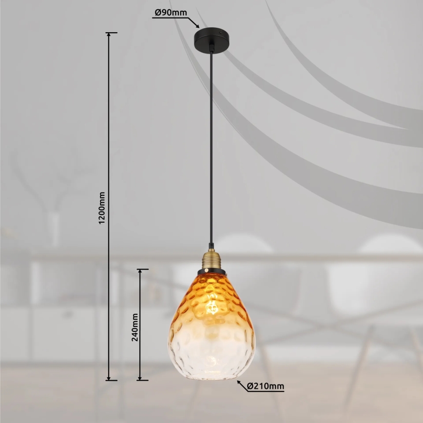 Globo - Hanglamp aan een koord 1xE27/60W/230V diameter 21 cm oranje