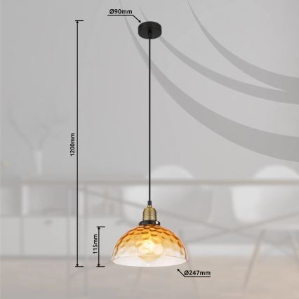 Globo - Hanglamp aan een koord 1xE27/60W/230V diameter 25 cm oranje