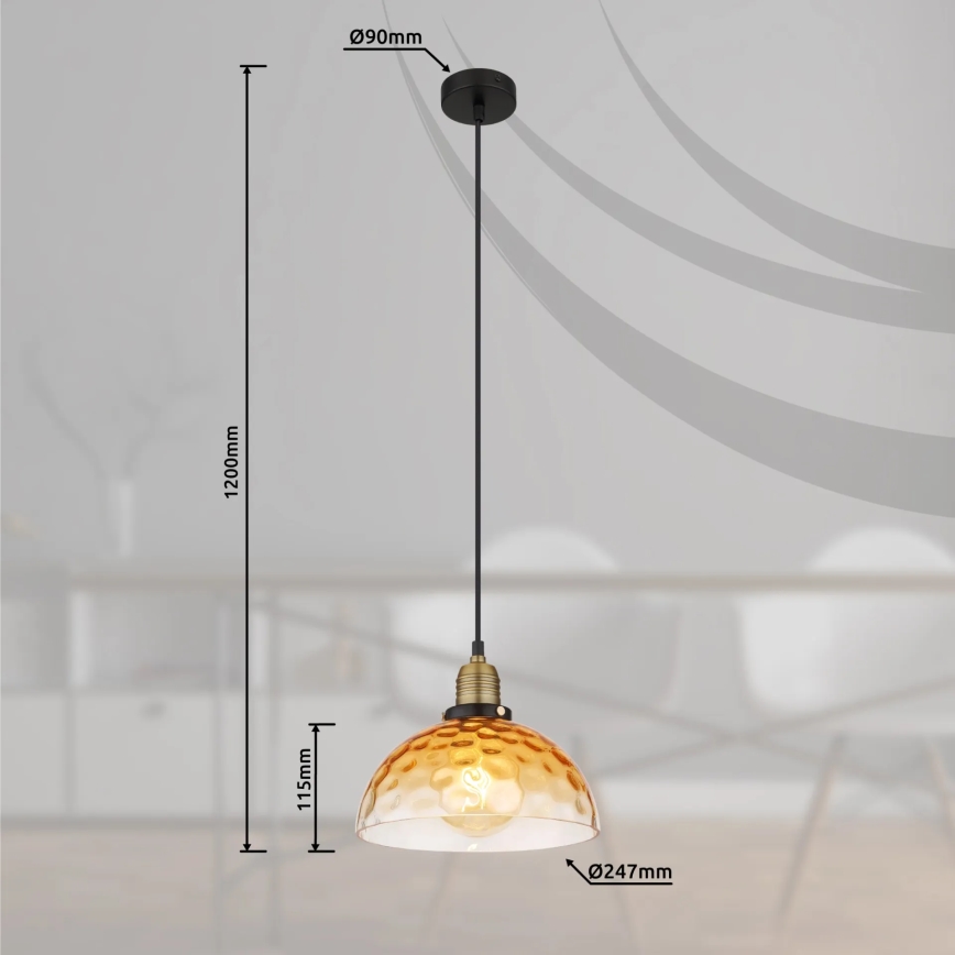 Globo - Hanglamp aan een koord 1xE27/60W/230V diameter 25 cm oranje