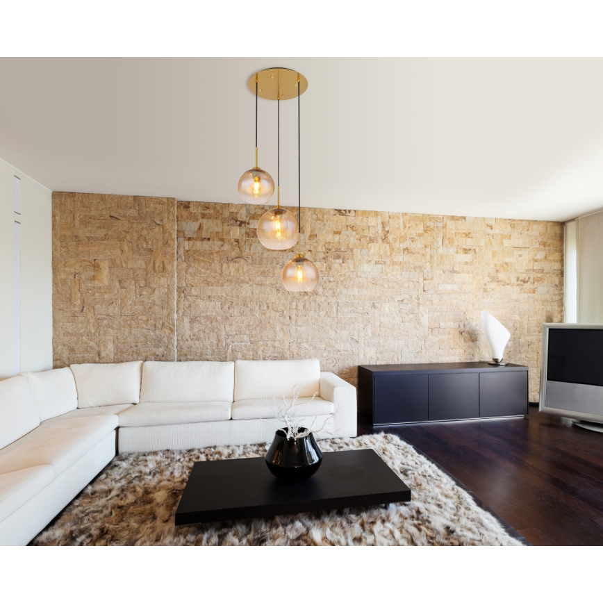 Globo - Suspension sur câble 3xE27/60W/230V, laiton