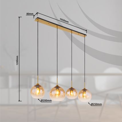Globo - Hanglamp met kabel 4xE27/60W/230V messing