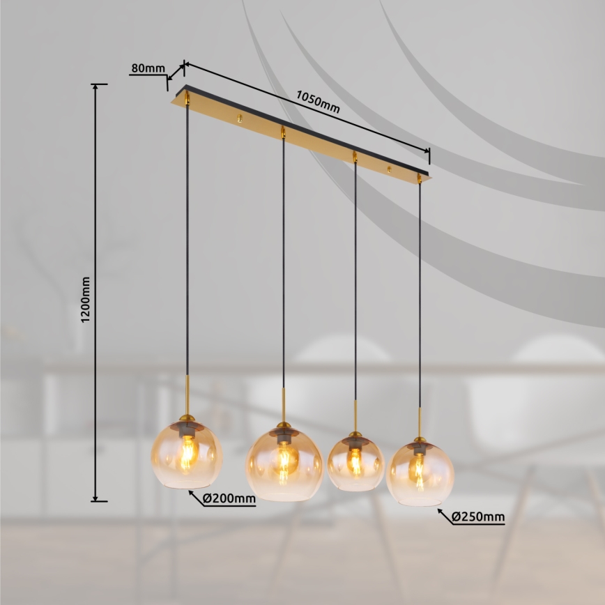 Globo - Suspension sur câble 4xE27/60W/230V en laiton