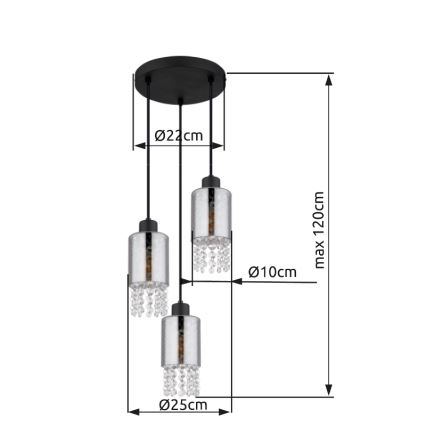 Globo - Suspension filaire 3xE27/40W/230V d. 25 cm noir